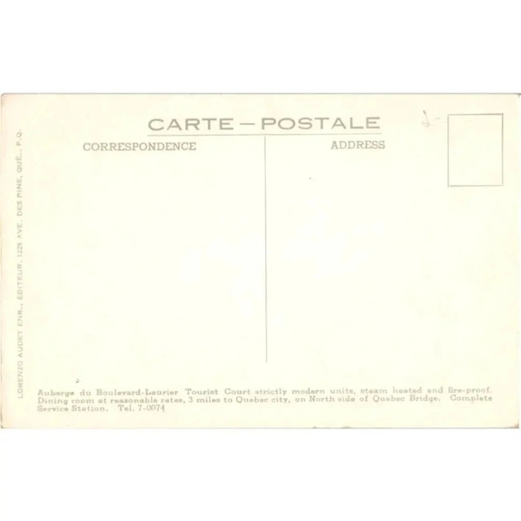 Auberge Du Boulevard Laurier Tourist Court Quebec Bridge Que Canada Postcard - Picture 2 of 2